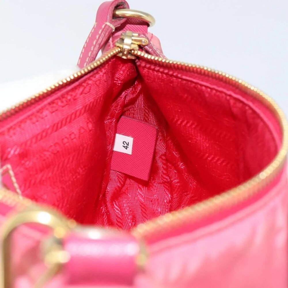 PRADA Shoulder Bag Nylon Leather Pink Gold Auth 155082 - Picture 13 of 16